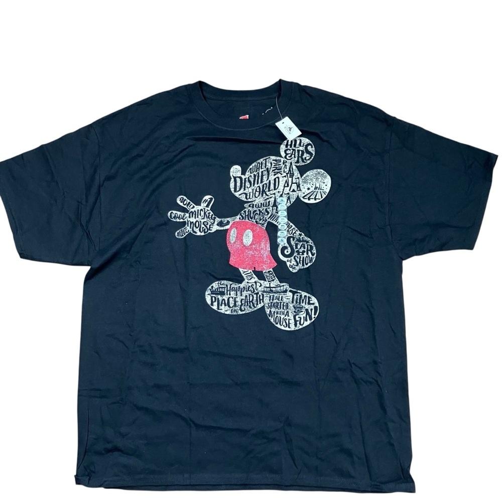 Disney Parks Adult 2XL Black Mickey Mouse Short‎ Sleeve T-Shirt Black Red Parks